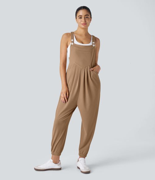 Pockets Waffle Casual Jogger Overalls  - Macchiato