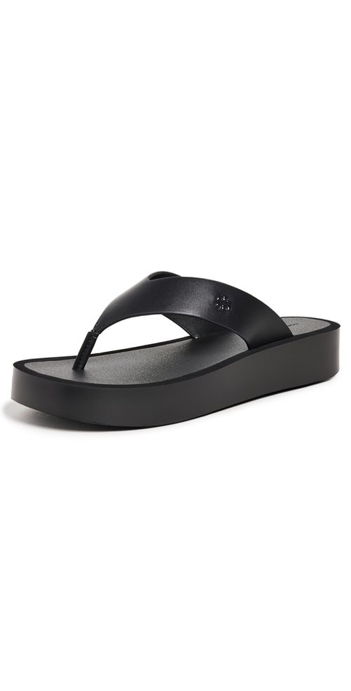 Leather Platform Flip Flops Black / Black