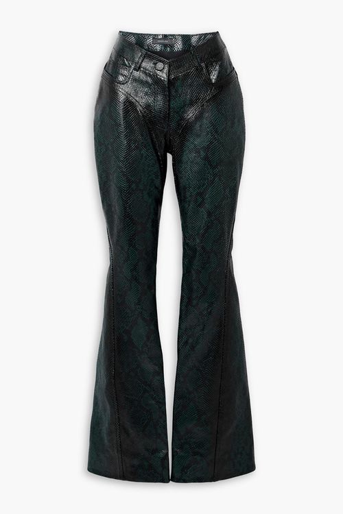 Paneled snake-effect leather flared pants - Green - FR 38