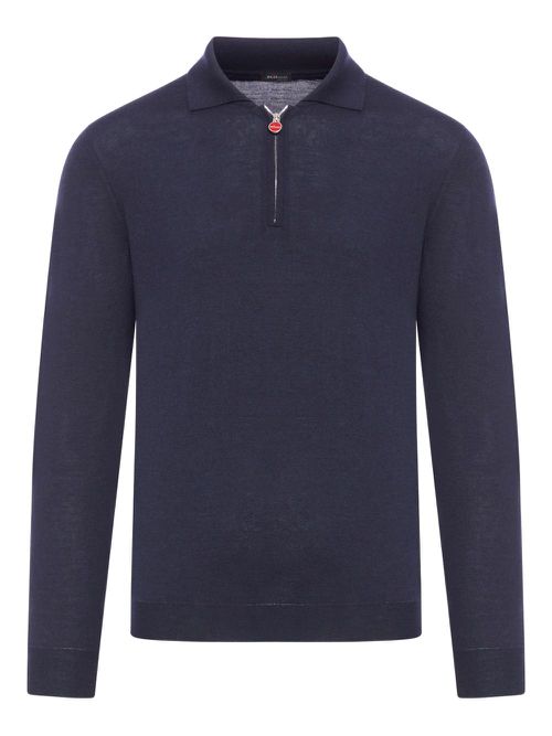 Zip-neck long-sleeve polo shirt - Blue