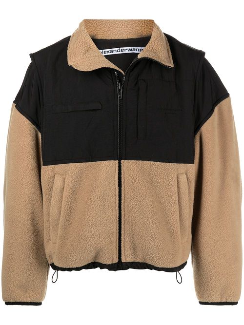 Panelled zip fleece jacket - Brown