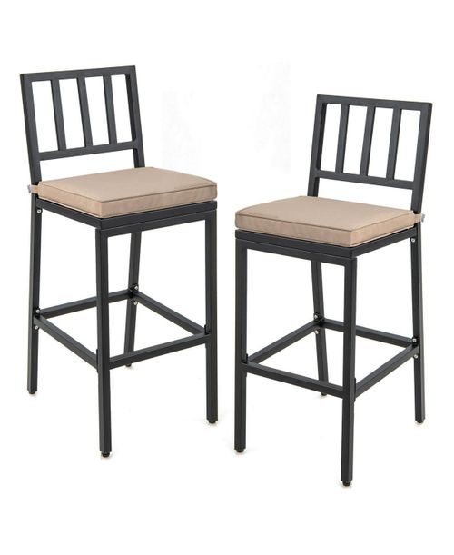 Set of 2 Patio Bar Chairs with Detachable Cushion and Footrest-Vertical Stripes - Beige