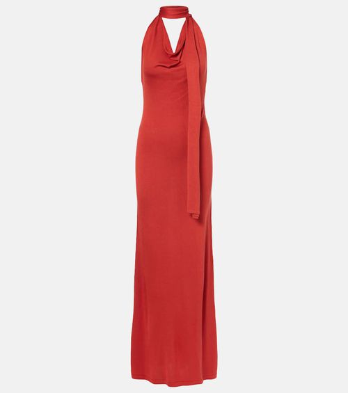 Scarf-detail silk-blend jersey gown