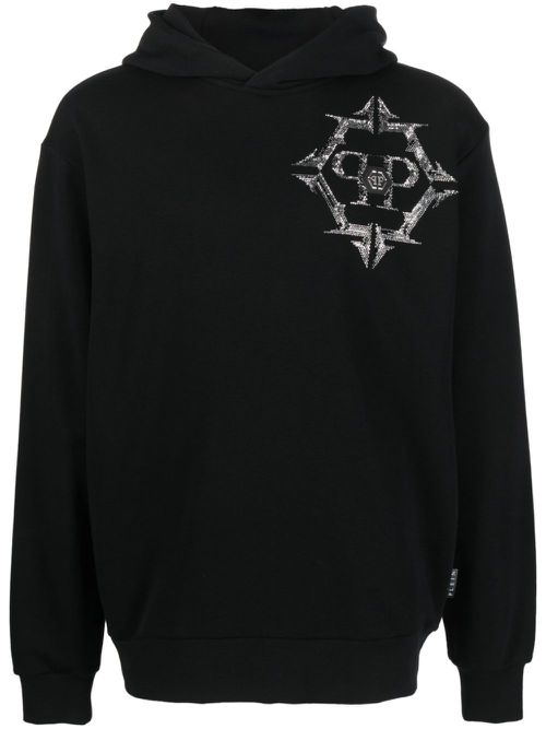 Chrome rhinestone-embellished hoodie - Black