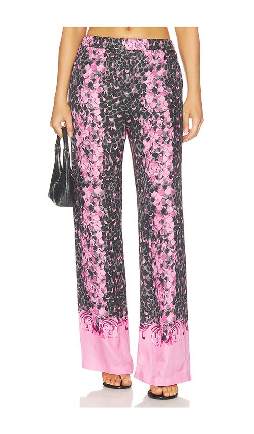 Versace Jeans Couture Reptile Scale Pant in Black,Pink. 38. Also