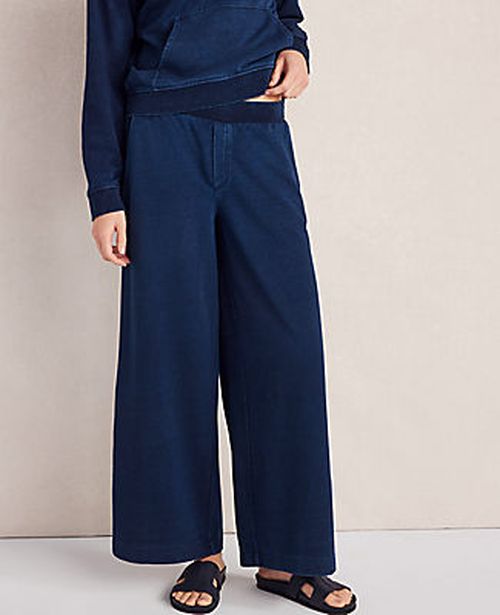 Ann Taylor Haven Well Within Indigo Cotton Terry Wide Leg Pants