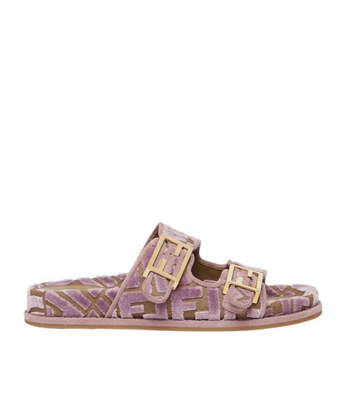 Mauve pink FF jacquard velvet slides