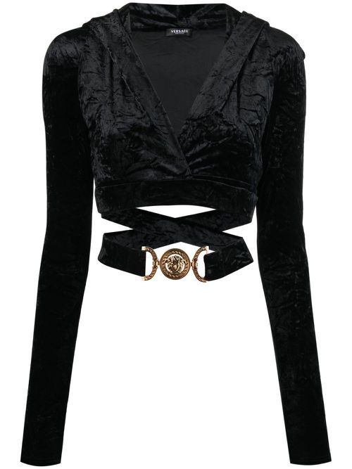 Crossover velvet-finish top - Black
