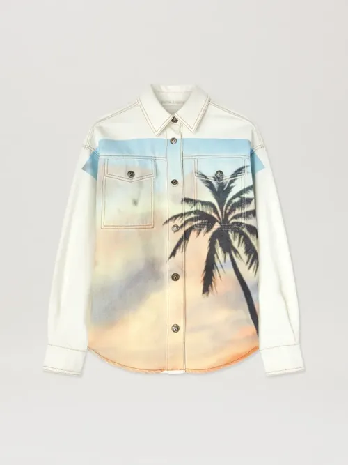 Sunrise Palm Denim Overshirt Off White - Woman  Off White