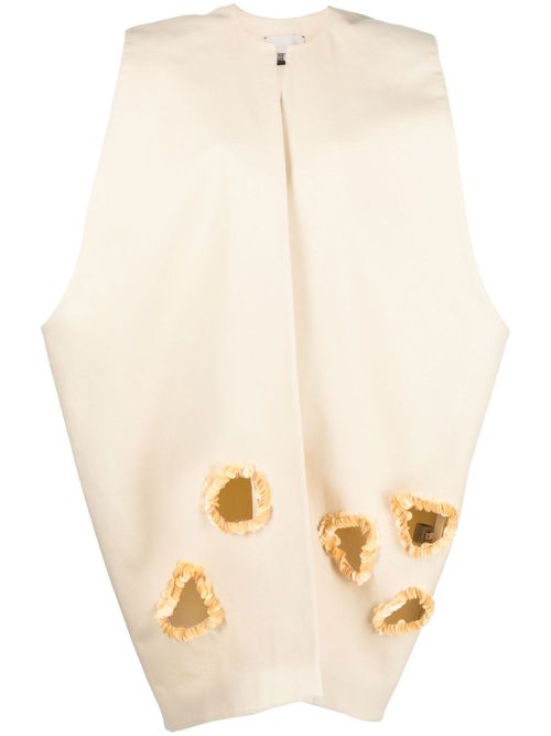 Sequin-embellished cotton cape coat - Neutrals