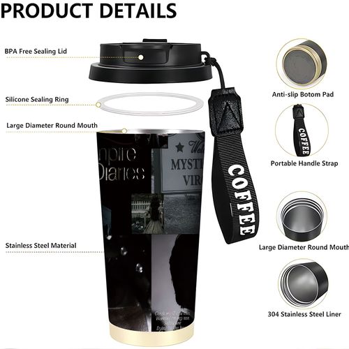 TEMU Vacuum Insulated Stainless Steel - Thermal Cup With Non-slip Base & Carry Strap, Hot/cold Travel Mug For Coffee, Office, - Ideal Gift