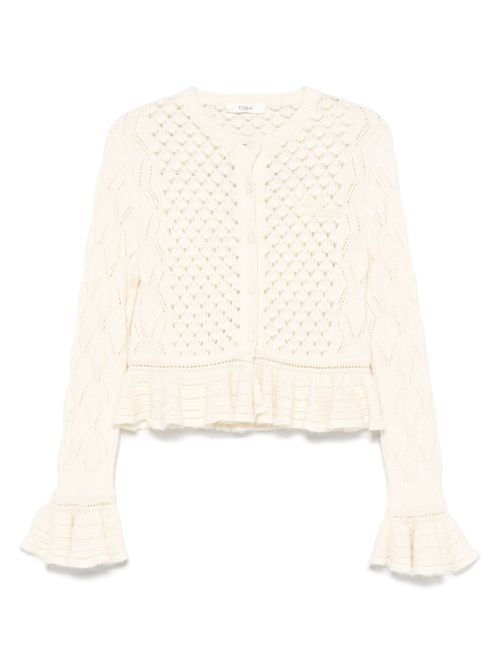 Open-knit ruffled cardigan - Neutrals