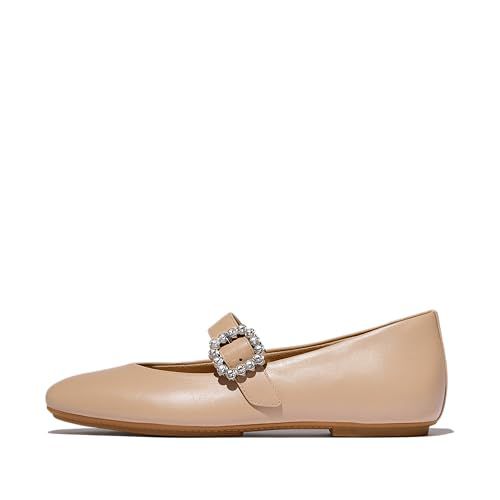 FitFlop Women's Delicato Crystal-Buckle Leather Mary Janes Ballet Flat