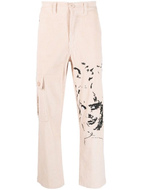 Embroidered-face straight-leg trousers - Neutrals