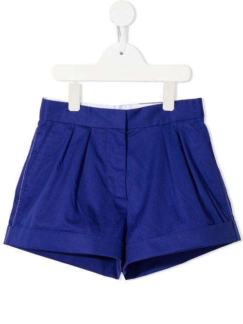 Pleated cotton shorts - Blue