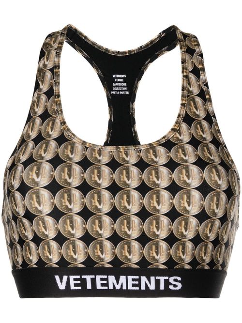 Logo-print racerback sports bra - Black