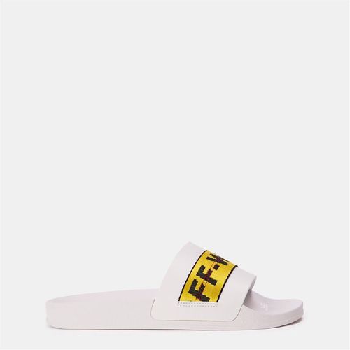 Off-White Mens Off White Logo Tape Lettering Slides in Grey/Yellow