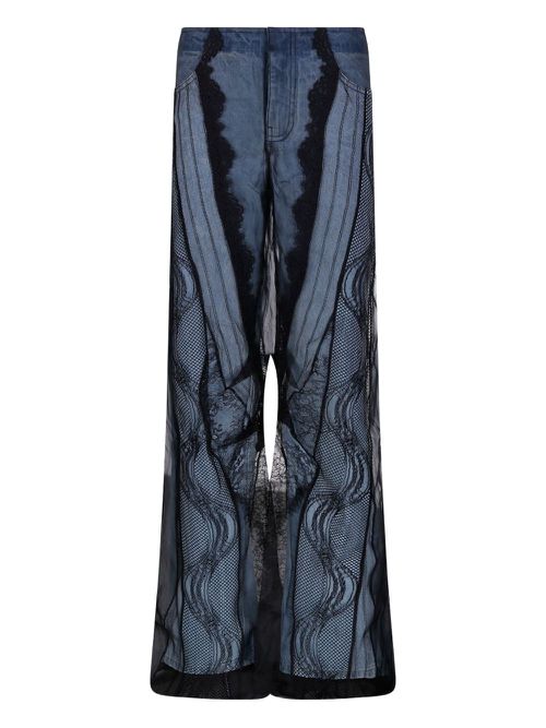 Christopher Esber sheer-overlay wide-leg jeans - Blue