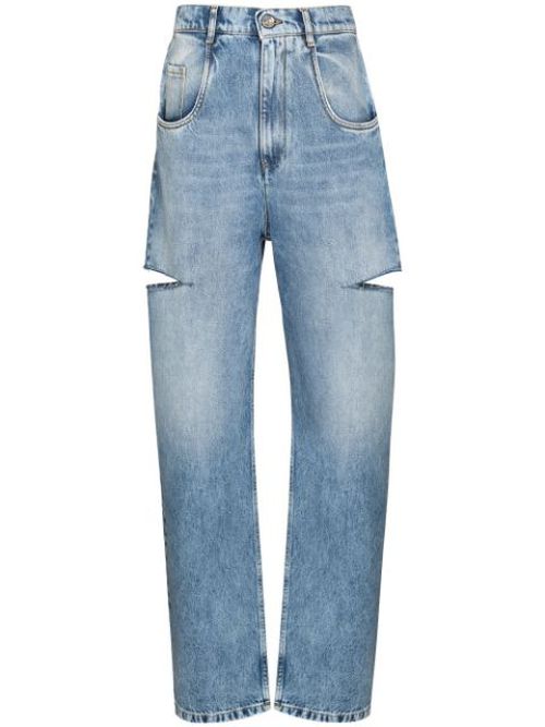 Distressed straight-leg jeans