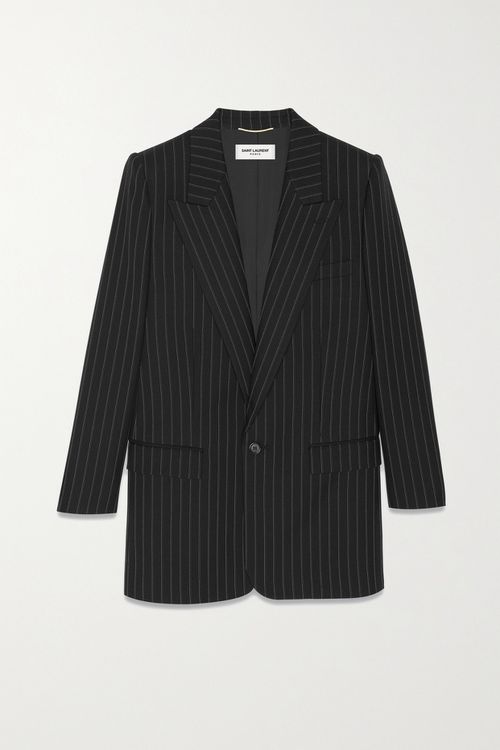Pinstriped Wool Blazer - Black - FR34