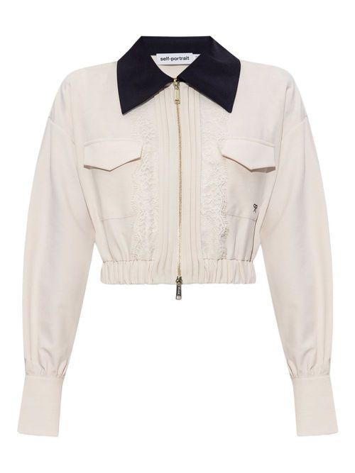 Lace-trimmed zip-front jacket - Neutrals