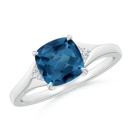 Angara 1.85 Carats Split Shank Cushion London Blue Topaz Solitaire Ring in Platinum