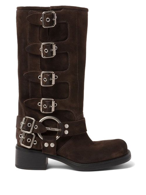 Buckle-detail block-heel boots - Brown