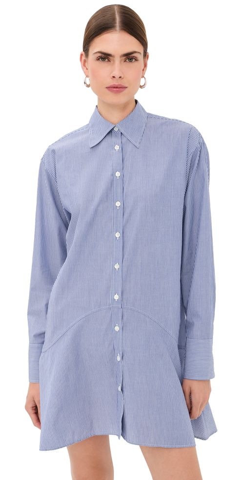 Striped Petal Bottom Shirt Dress Blue Stripe