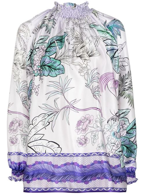 Light Purple High neck printed silk blouse