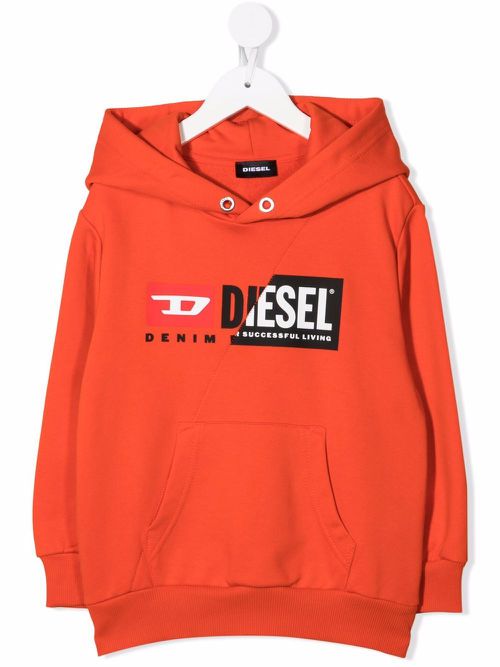 Logo-print cotton hoodie - Orange