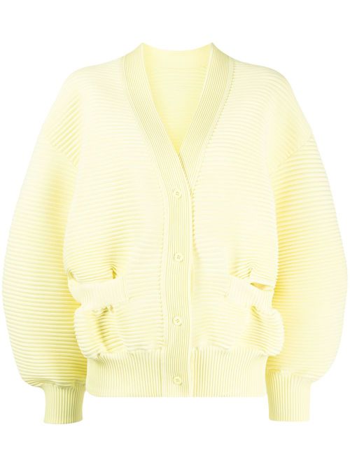 Balloon-sleeve ribbed cardigan - Yellow