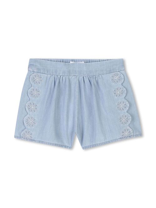 Scallop-edge denim shorts - Blue