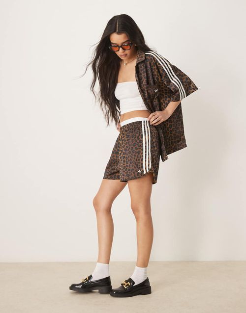 Adidas Originals satin sprinter shorts in leopard print-Multi