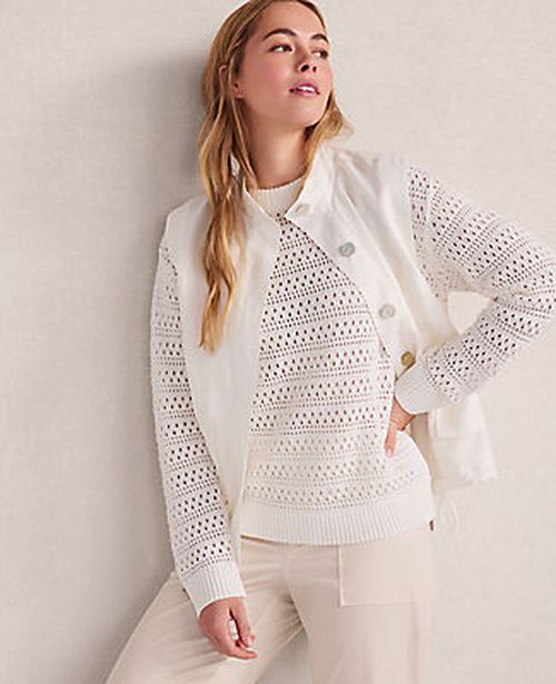 Ann Taylor Haven Well Within Cotton Linen Stitched Crewneck