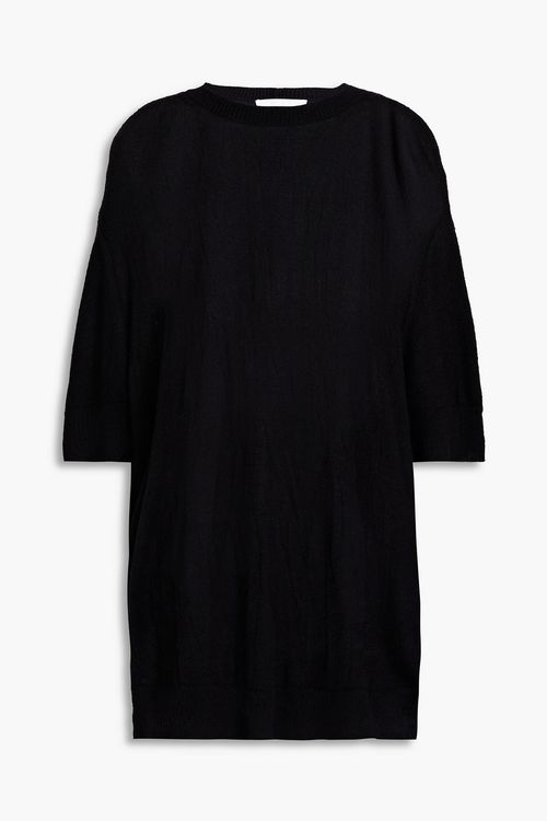 Crinkled merino wool-blend T-shirt - Black - XXS