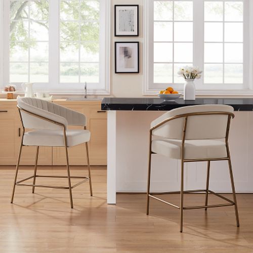 Linon Porter Counter Height Bar Stools (Set of 2), Beige