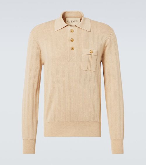 Ribbed-knit cotton polo sweater