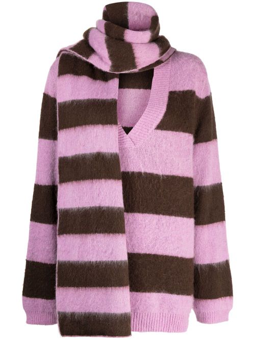 Stripe-pattern V-neck jumper - Purple