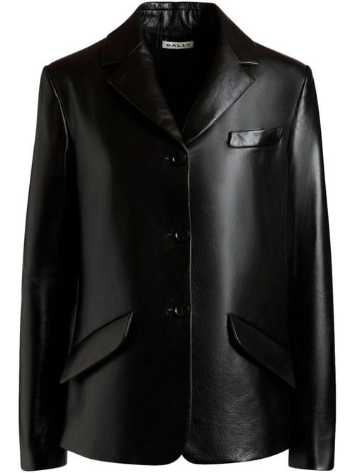 Notched-lapels leather blazer - Black