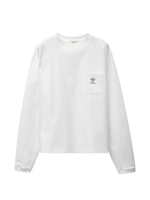 Medusa Logo Embroidered Cotton Crewneck Long Sleeve Shirt