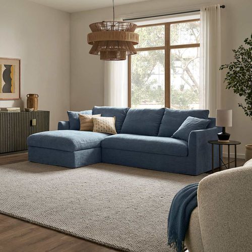 Agnes Blue Slipcover Storage Chaise Sectional Sofa for Living Room, Multifunctional Style, Extra Storage Space