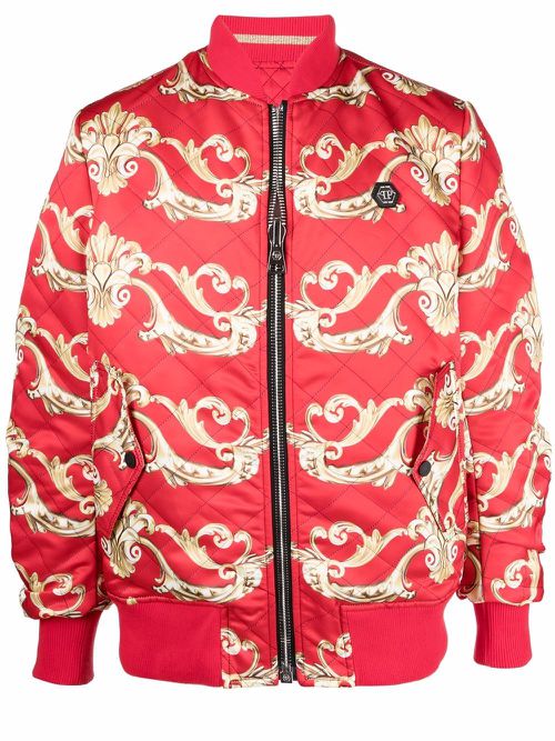 Baroque pattern-print bomber jacket - Red
