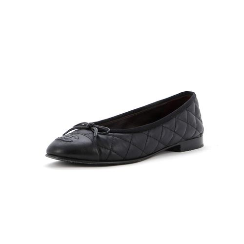 Women's CC Cap Toe Bow Ballerina Flats Quilted Leather