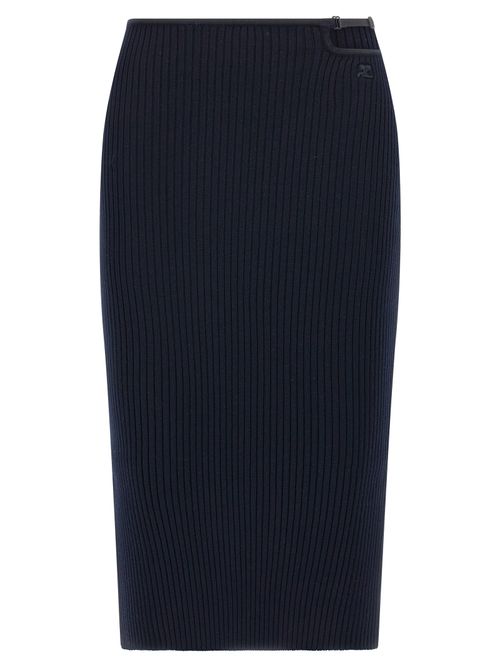 Ribbed Viscose Midi Skirt — Navy