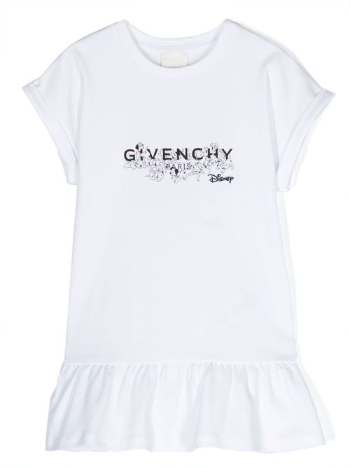 Ruffled logo-print T-shirt dress - White