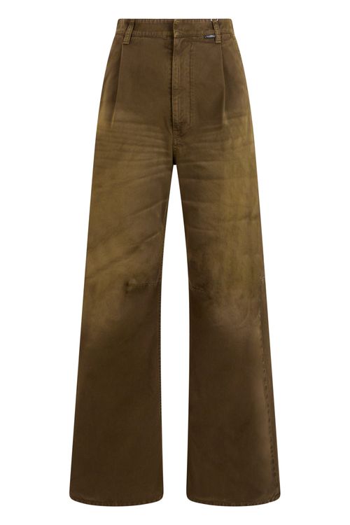 High-Waisted Flared Cotton Trouser — Brown