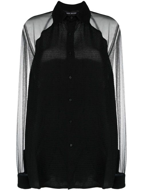 Semi-sheer long-sleeve shirt - Black