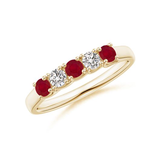 Angara 0.33 Carat Half Eternity Five Stone Ruby and Diamond Wedding Band in 14K Yellow Gold