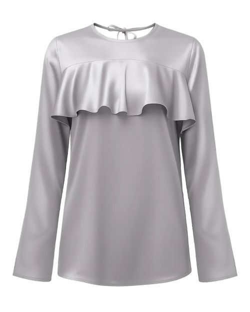 Double Viscose Satin Long Sleeve Ruffle Top
