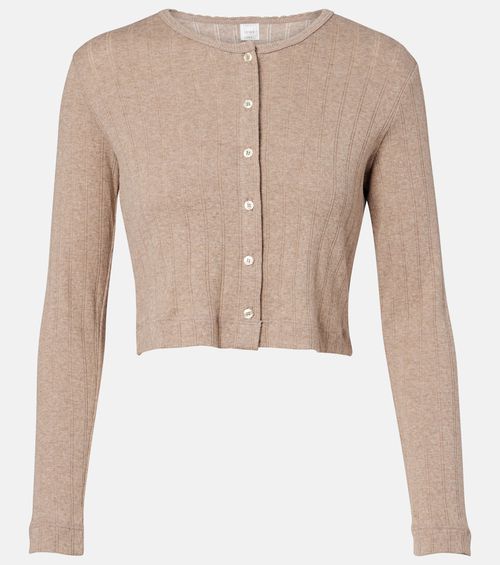 Cropped pointelle cotton cardigan